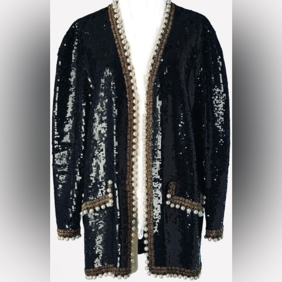 Oleg Cassini Dresses & Skirts - Oleg Cassini Black Tie Vtg Sequin Beaded Luxury Jacket Pearl Details. XL